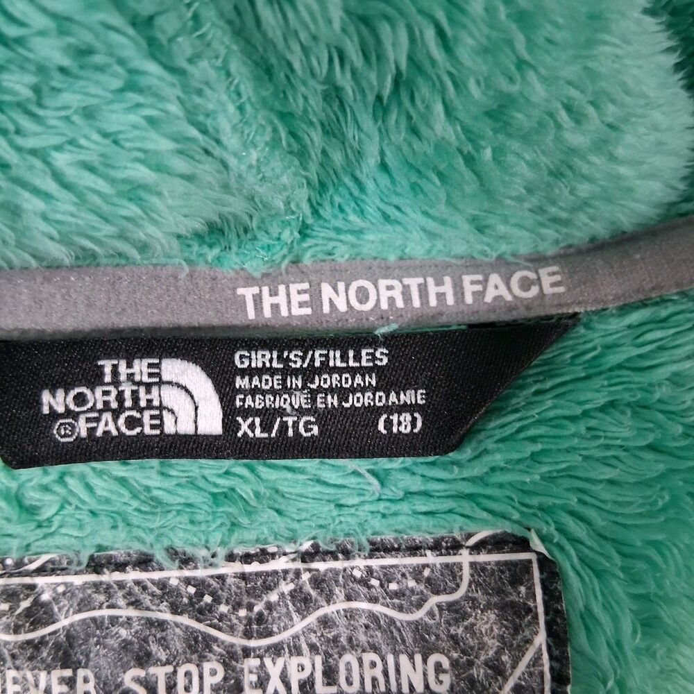 The North Face Girls Osito Hoodie Full Zip Fleece Jacket Teal Green Grey XL 18 - Picture 2 of 10